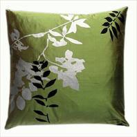 Leaf Print Silk Pillow - Green