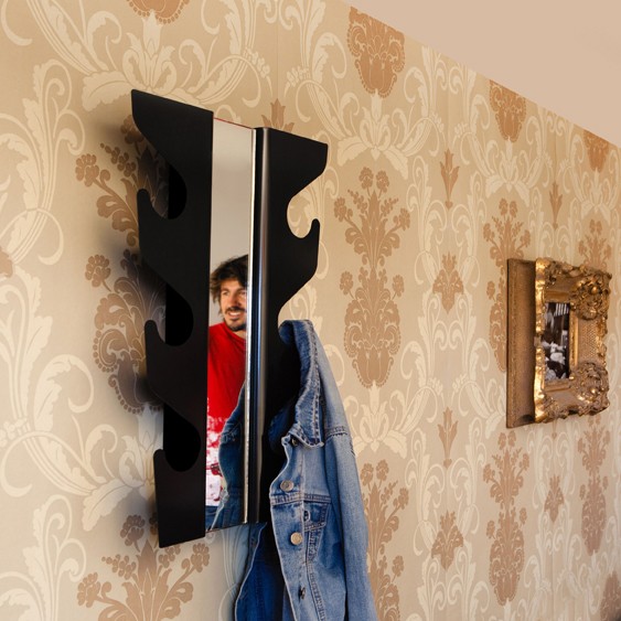 Wave Mirror Coat Rack - Black