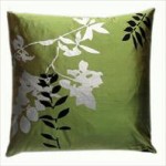 Leaf Print Silk Pillow - Green
